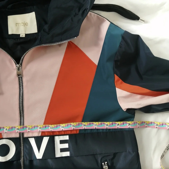 Maje Blima Colour Blocked Love Logo-Print Windproof Navy Zip Jacket 36 or Small - Picture 14 of 16